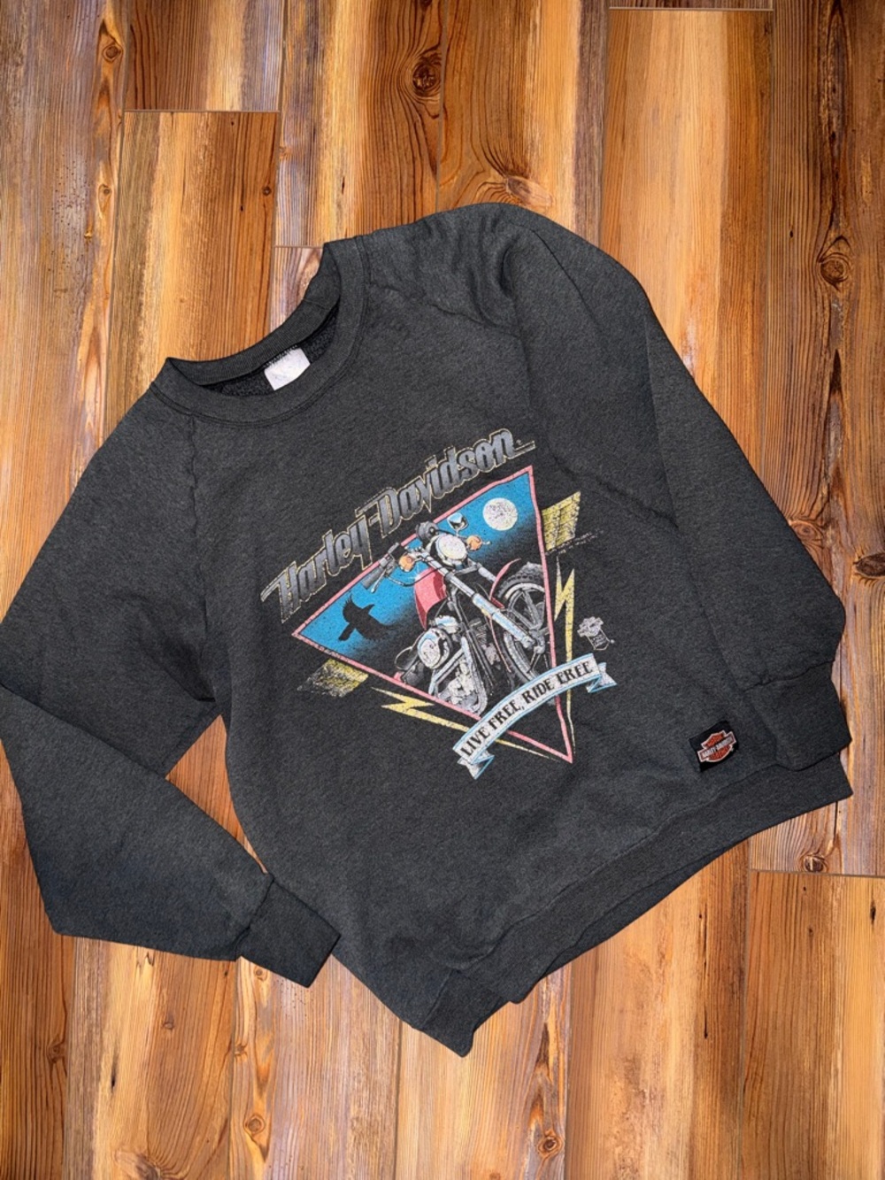 Rare Harley-Davidson Charcoal Crewneck with Vintage Motorcycle Graphic